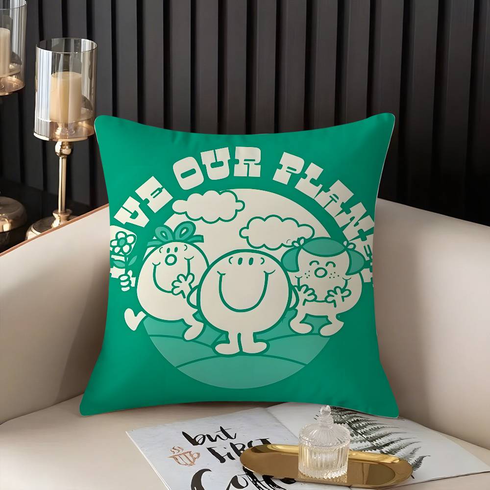 Mr. Men And L-Little Miss Pillow Case Home Dorm Chair Back Short Plush Double-Sided Printing Office Nap Time Cushion Cover