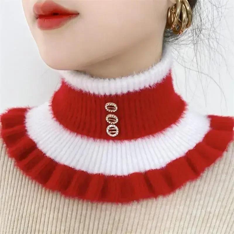 Women'S Knitted Striped Faux Mink Fur Collar, Cervical Protection And Warm Neck Cover, Versatile Lapel Collar And Interior Accessories