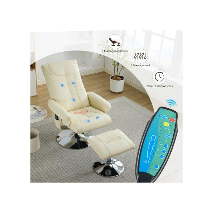 Fauteuil TV Avec Fonction Chauffante Électrique Et Repose-pieds, Pivotant À 360 Degrés, Tissu PU Beige