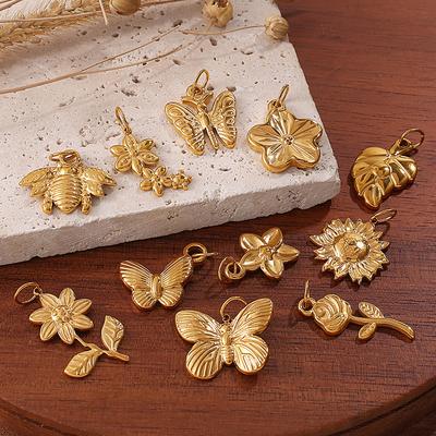 Hot-selling Stainless Steel Plated 18K Gold Pendant Jewelry Butterfly Flower Leaf Shape Pendant