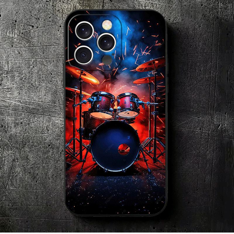 

Drum Set Rock Music Soft Phone Case for iPhone 16 16E 17 Air 15 Pro Max 14 Plus 13 Mini 11 12 7 Black Cover Back Shell iPhone 17