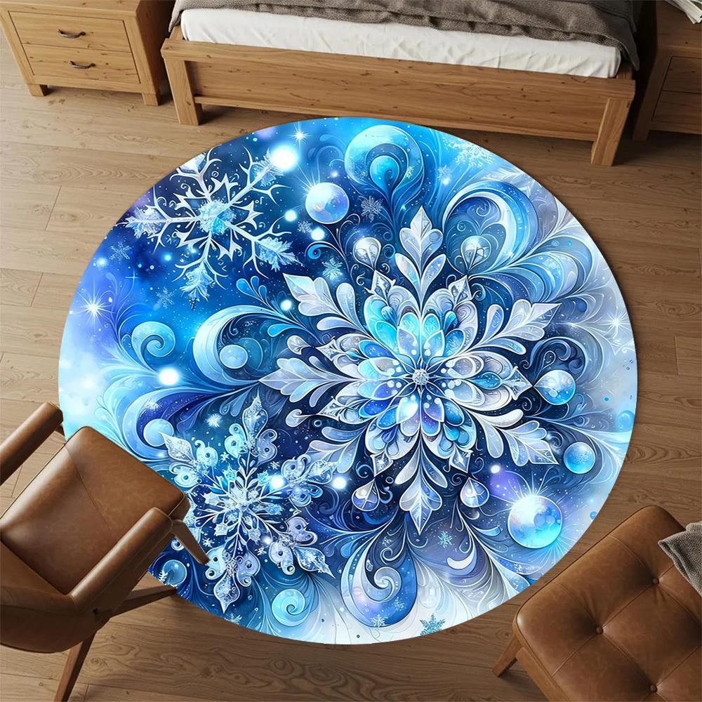 1pc Winter Snowflake Round Chair mat office Area Rug - Non-Slip, Floor Mat for Office, Bedroom, Ideal home decor gift c0112002