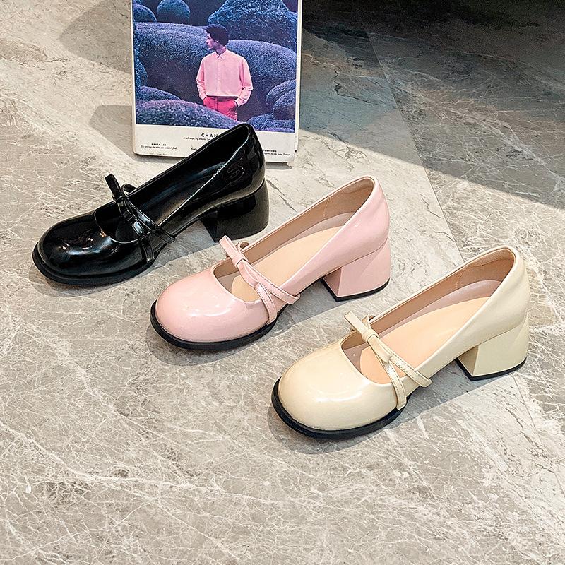 fashion Chunky Hee Pumps Women's Shoes 2024 Summer New Arrival Round Toe Mid-Heel versatile Shallow Mouth Single Shoes