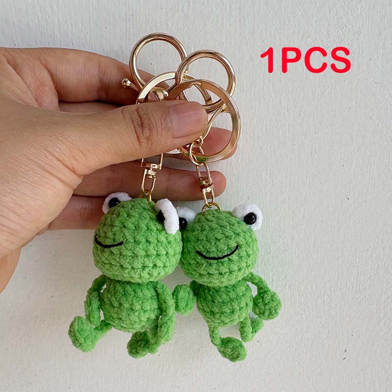 Handmade Crochet Frog Keychain Green Amigurumi Bag Charm Cute Animal Lovers Gift Kids Backpack Accessories, Eco-Friendly Keyring
