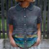 Women's Casual Fashionable Printing O Neck Button Short Sleeved Top