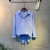 C S In The Room Stripe baCk tuCk Ribbon aSymmetriCal looSe Fit poCket Shirt 2Col