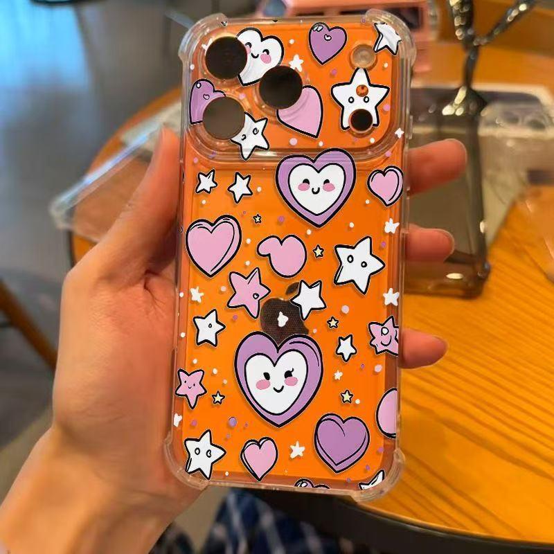 

Fresh Love Heart Stars Cartoon Transparent Phone Case for Apple iPhone 15 Pro Max, 14, 13, 16, 17 iPhone 17 Pro Max