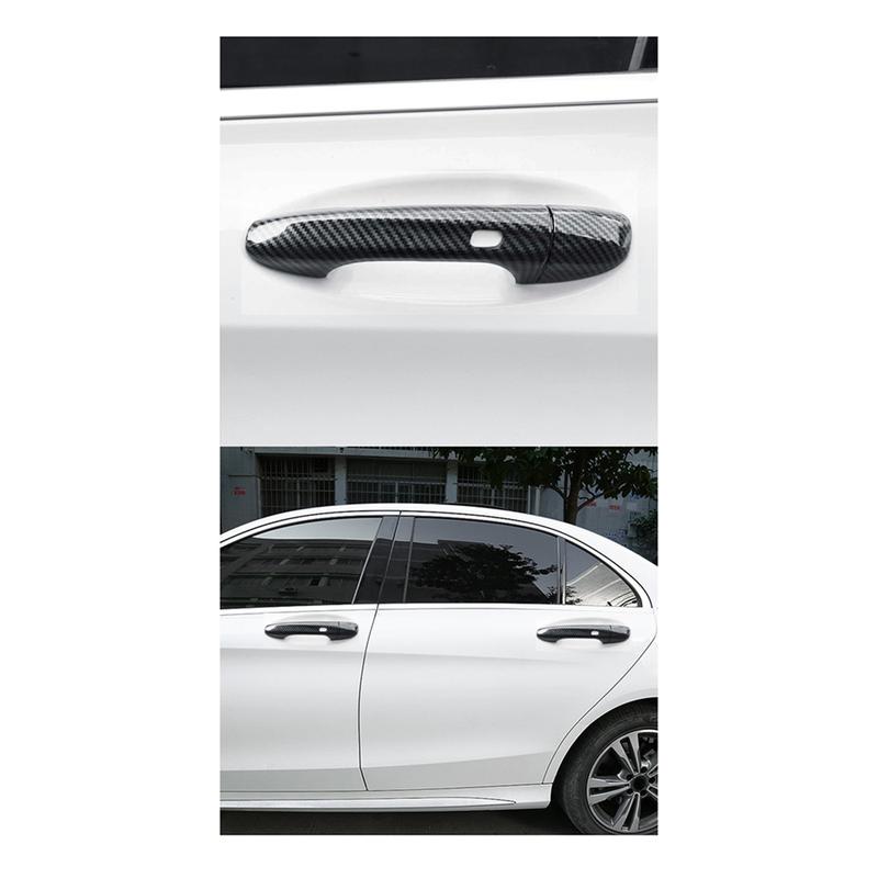 4Pcs Outer Door Handle Cover Trim Stickers for Mercedes Benz C E GLC GLB A B GLE GLS CLA GLA 15-24 4Doors with Holes A