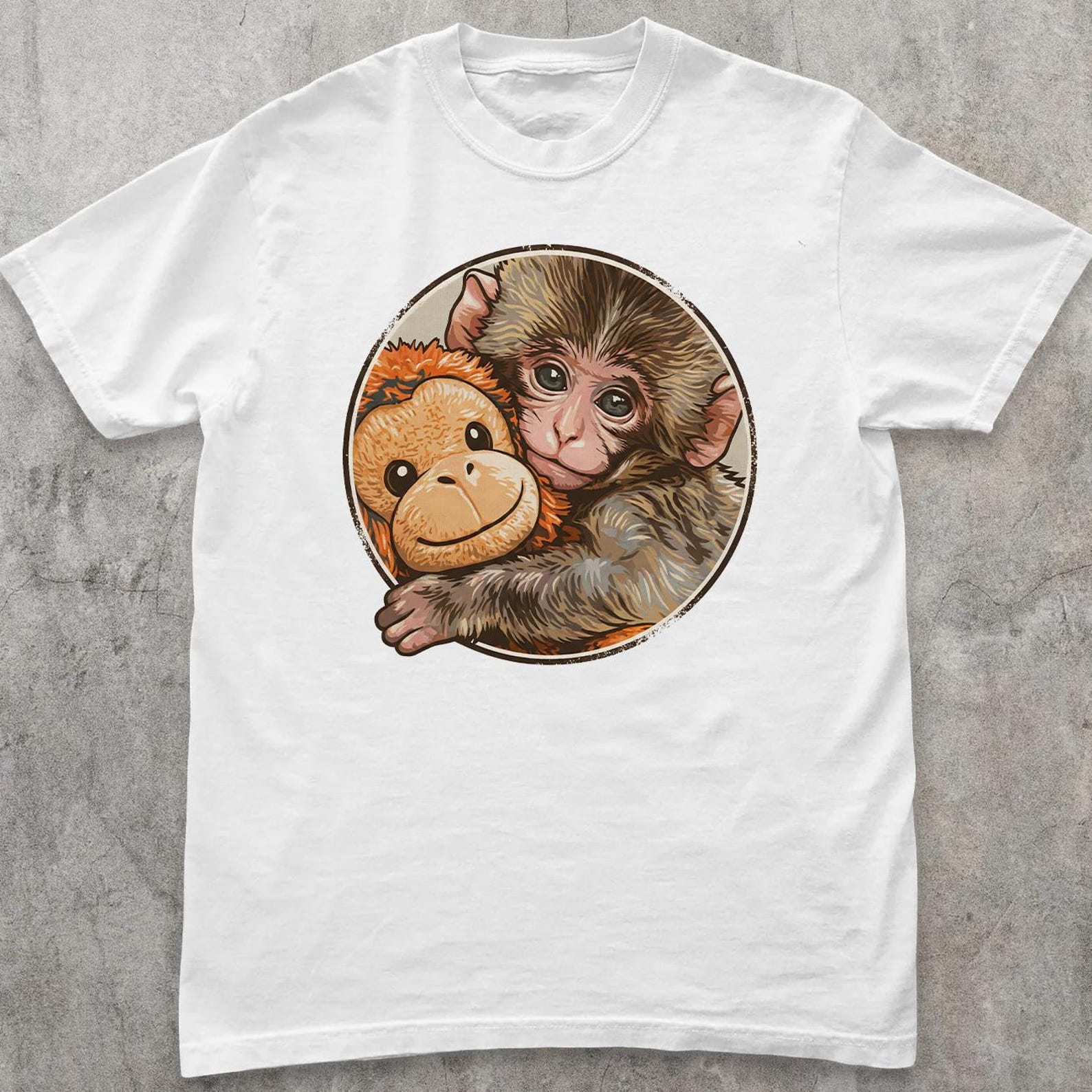 Monkey Punch Shirt - Baby Monkey Holding Plush Toy T-Shirt 3XL