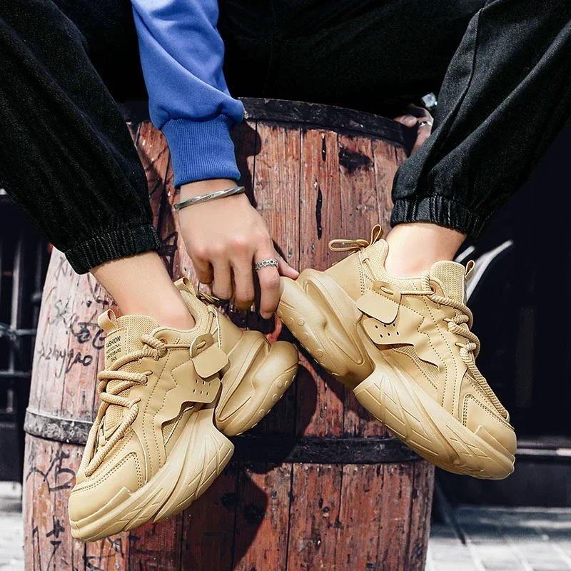 Spring Autumn Fashion Breathable Men Sneakers 2024 New Lace Up Heightened Thick Sole Men's Vulcanized Shoes Tenis Masculino