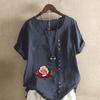 Women's Fashion Flowers Prined Short Sleeve T-shirt Loose Cotton Shirt Casual Loose Summer Blouse Tops Plus Size