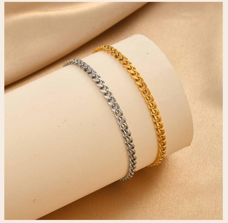 Minimalist Silver Color Link Bracelet for Women Stainless Steel Cuban Chain Bracelet Stackable Wrist Jewelry Waterproof
