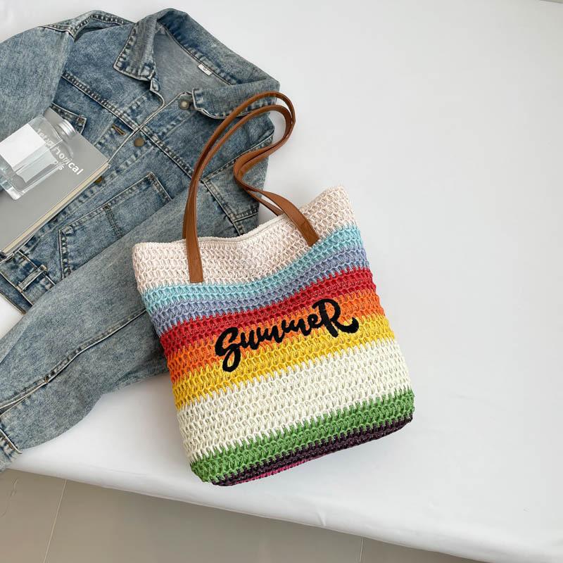 Summer Popular Woven Embroidery Beach Bag Tote Bag Large Capacity Shoulder Travel Bag Straw Bag Fashion New