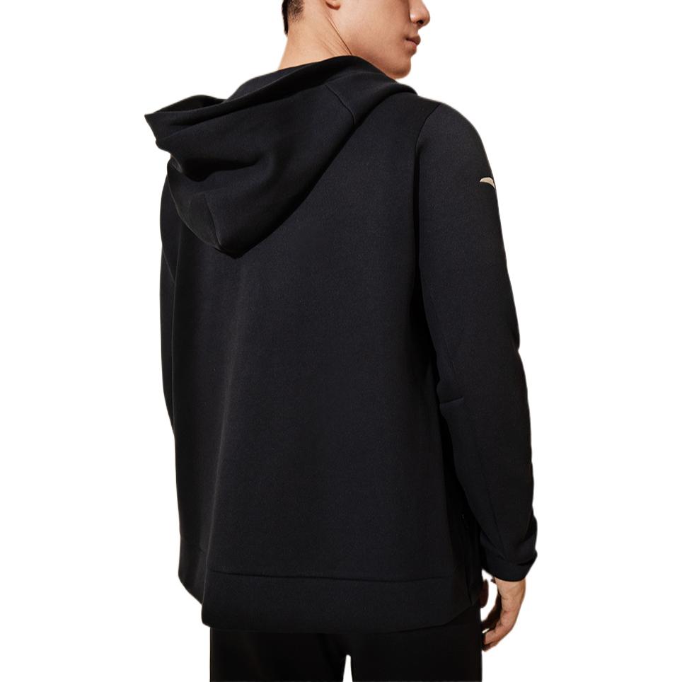 Anta Training Series Solid Color Letter Print Zipper Hoodie Men hoodies Black 952237711-4