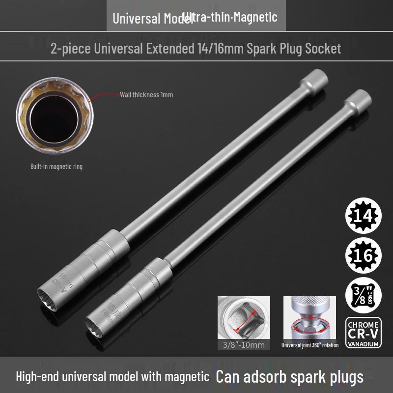 Universal Magnetic Spark Plug Socket Wrench (14/16mm) for Easy Spark Plug Removal and Installation