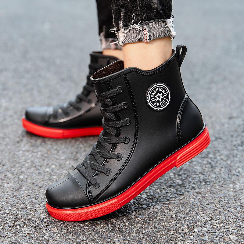 Men's Wear-Resistant Short Non-Slip Rubber Rain Boots for Work, Car Washing, and Fishing - Waterproof and Fashionable Mid-Tube Design