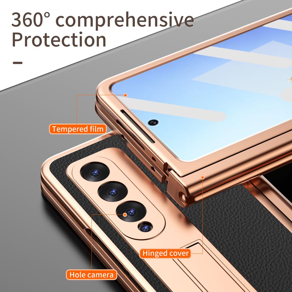 2 Pcs Hinge Capa For Samsung Z Fold 4 5g Case Plating Touch Pen Slot Front Screen Glass Stand For Galaxy Z Fold 4 Fold4 Cover