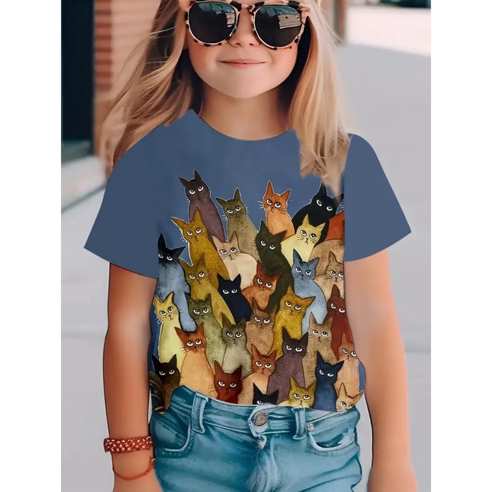 T-Shirts für Kinder Mode Schlichtes Styl Rundhals Kurzarm T-Shirt Lässig Vintage Outdoor Schnelltrocknendes T-Shirt für Mädchen