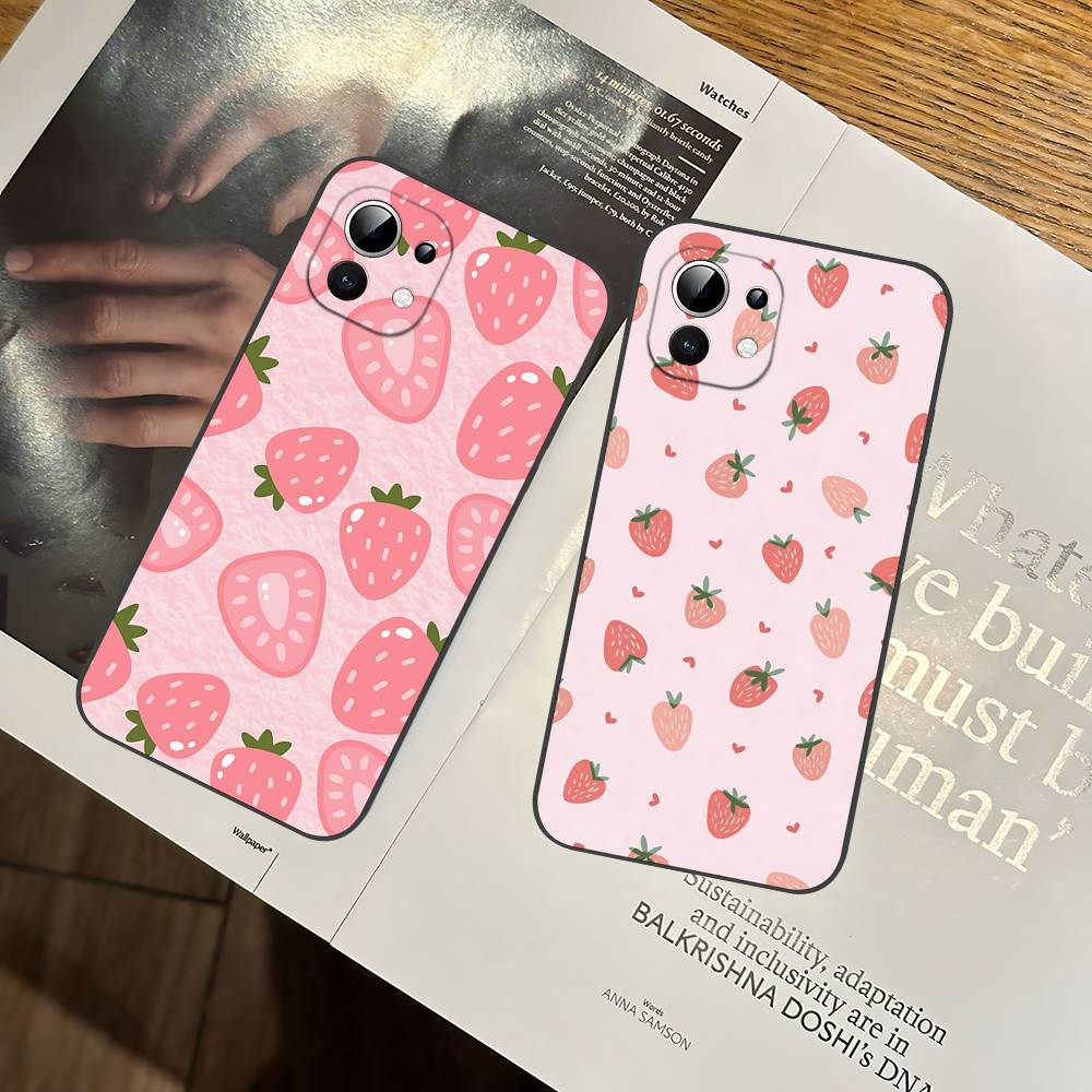 C-Cute-S-Strawberrys Black Shockproof Phone Case Snug Fit For Xiaomi 12,11,12S Ultra & Redmi Note 11,10T,9,9A,8Pro,8T,5G