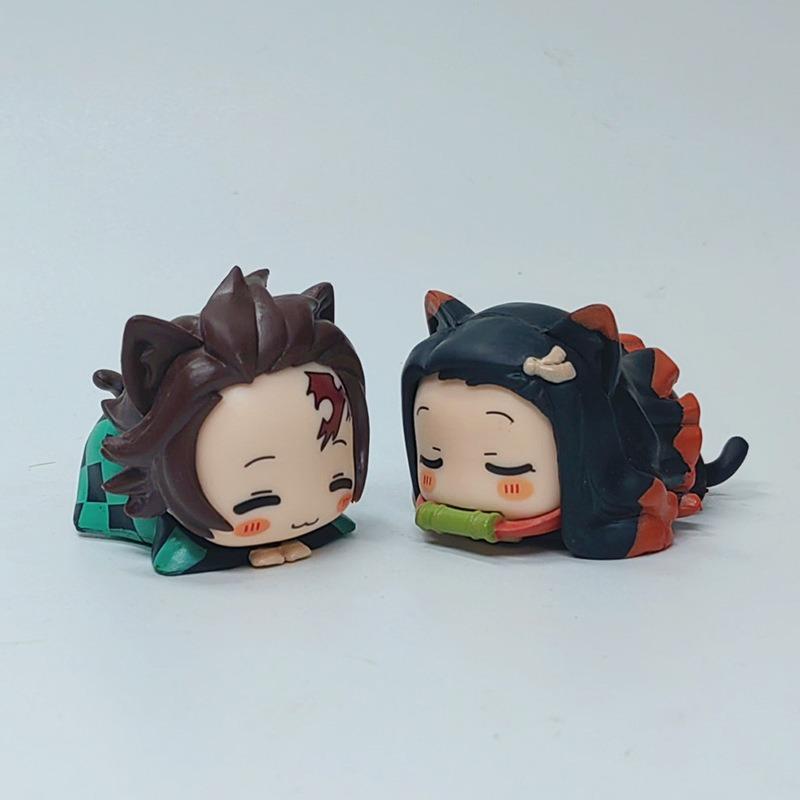 6 Q-Version Schlafposition Bauchlage Geistertöter-Klinge Figuren Kamado Tanjirou Kamado Nezuko Kanroji Mitsuri Puppen Ornamente