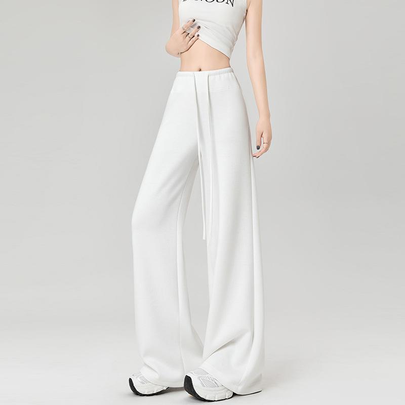 Frühling und Sommer Hohe Taille Drapierte und Dünne Kordelzug Gerade Jogginghose