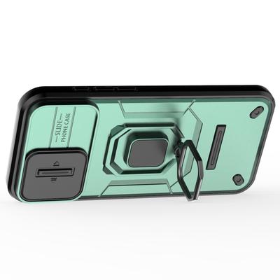 For iPhone 16 Plus Case PC+TPU Camshield Phone Cover with Ring Holder Kickstand