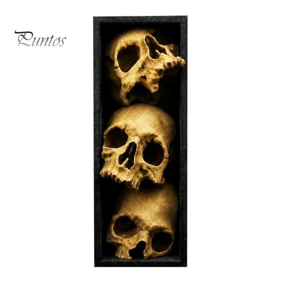 Dark Fantasy Wohnaccessoires 3 Stück Halloween 3-stufige Totenkopf-Buchstützen, Gotische Harz-Regaldekoration für Büro, Einzigartige Buchstopper Spukiges Skelett
