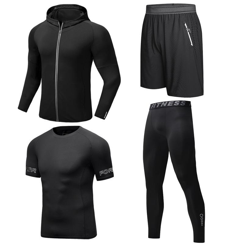 Men's Quick-Dry Reflective Running & Fitness Suit - 4-Piece Set