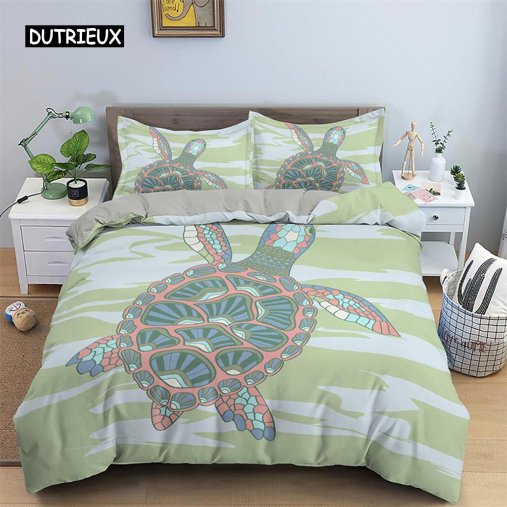 Exotic Sea Turtle Duvet Cover Microfiber Marine Life Geometric Comforter Cover 3D Ocean Theme Bedding Set Double Twin King Size