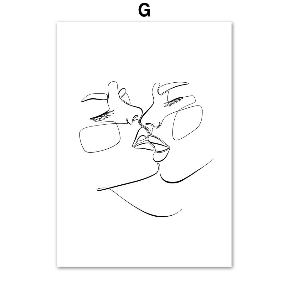 Lesbian Wedding Anniversary Love Gift Couple Line Wall Art Print Canvas Painting Nordic Poster Wall Pictures Living Room Decor