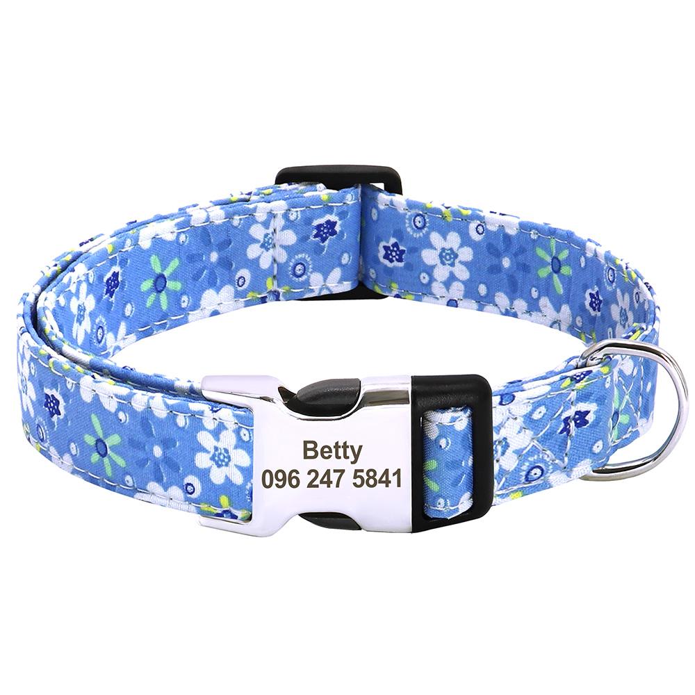 Printed Nylon Personalized Dog Collar Custom Dog Collar Floral Puppy Necklace Engraved Name for Small Medium Large Dogs Bulldog