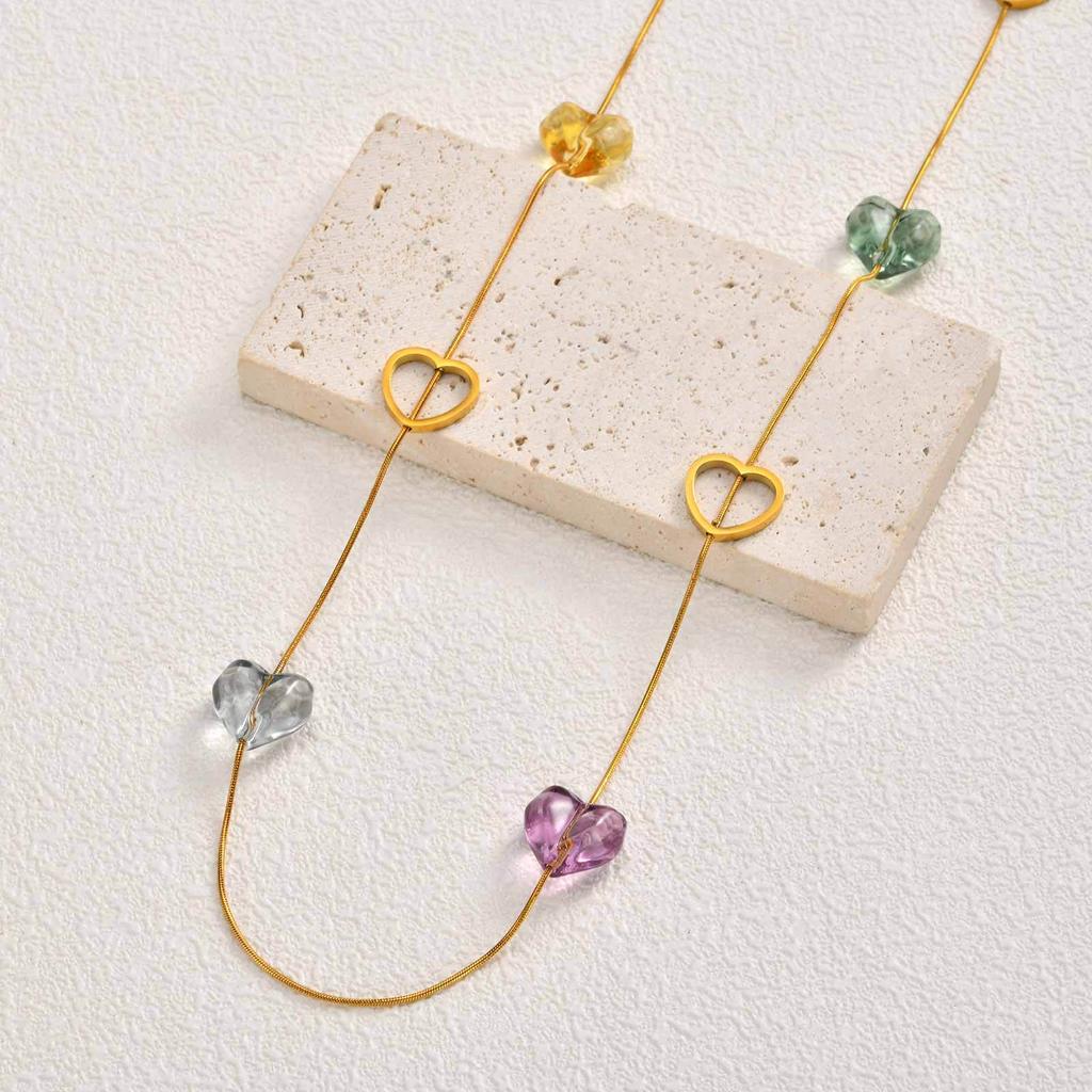 Vintage Color Stone Stainless Steel Necklace Women'S, Niche Premium Sense Multi-Layer Stacked Long Sweater Chain Nc-2692