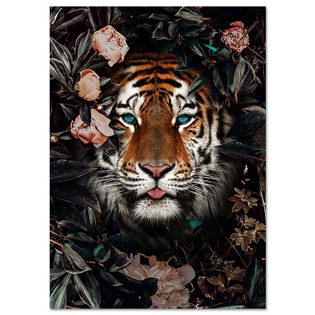 Flower Jungle Animal Lion Tiger Leopard Deer Abstract Wall Art Poster Grand Styel Canvas Painting Decoration Living Room Decor
