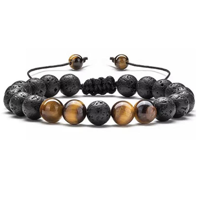 Multicolor Alloy & Volcanic Stone Yoga Bracelet with Turquoise & Tiger Eye Beads