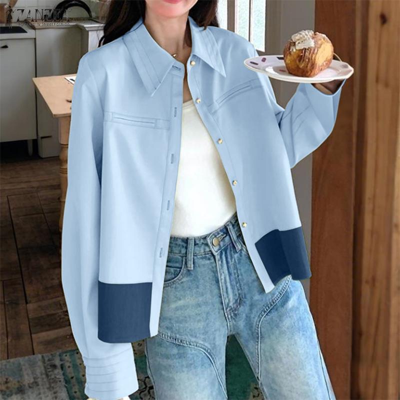 ZANZEA Women Turn Down Collar Casual Long Sleeve Blouse