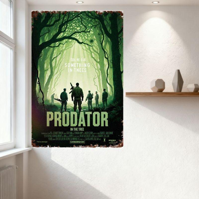 Prodator in the Tree Vintage Metal Tin Sign Distressed Horror Movie Poster Wall Decor for Man Cave Cafe Home Decoration