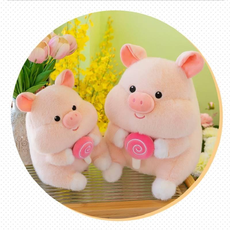 Adorable Plush Pig Doll Soft Stuffed Animal Creative Lollipop Pig Toy Gift Idea