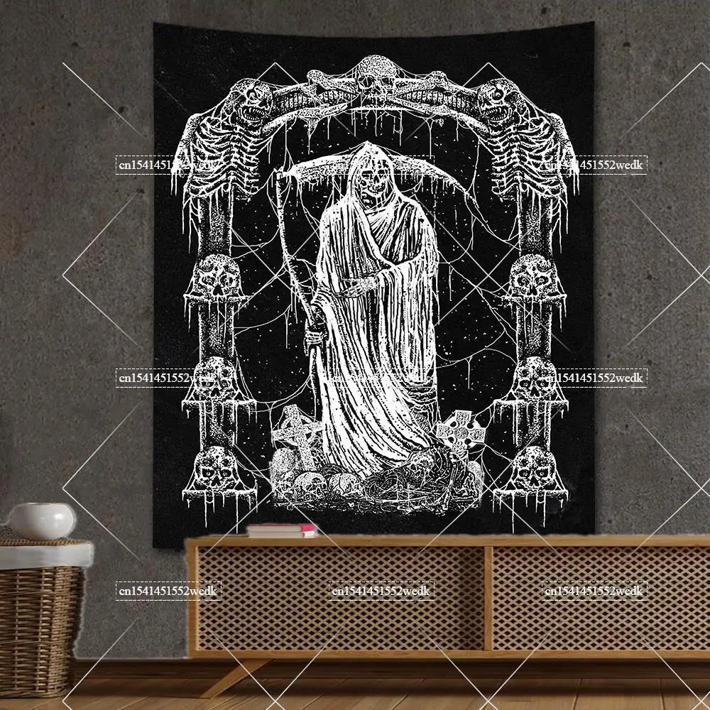 Goth Skull Tapestry Devil Satanic Tapestrys Wall Hanging Batwing Skeleton Tapestries For Bedroom Aesthetic Home Decoration