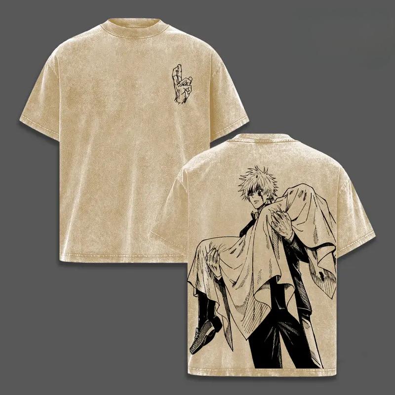 

Manga Jujutsu Kaisen Gojo Satoru Amanai Riko Printed Tee Men Women Clothing Washed Cotton T-shirt Casual T Shirt Harajuku Tshirt XXL бежевий