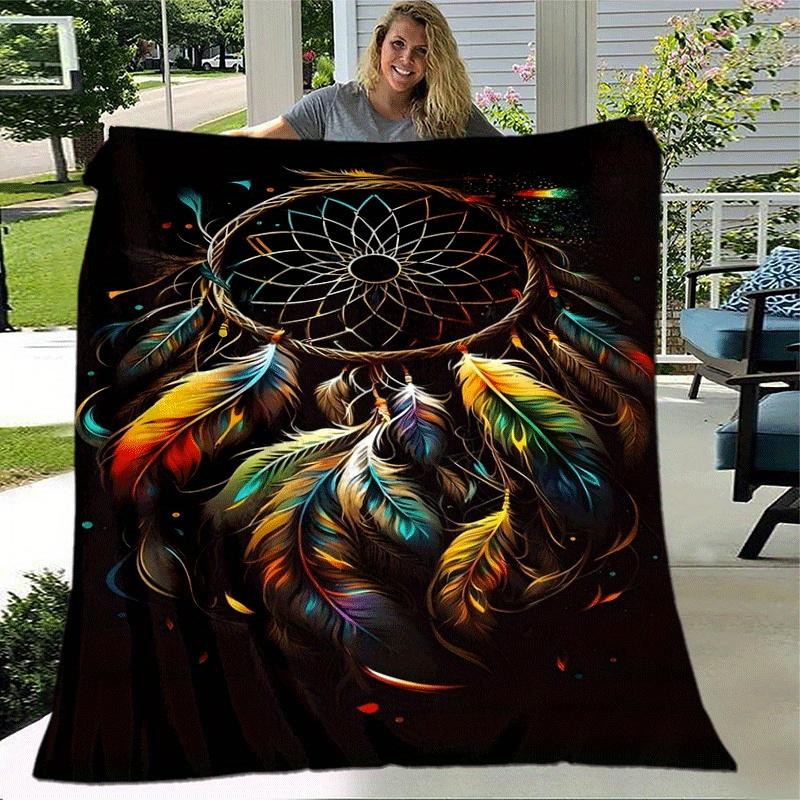1pc Dream Catcher Printing Lightweight Flannel Blanket, Comfortable and Warm Blanket, for Camping Sofa Bed and Couch Office, in All Seasons