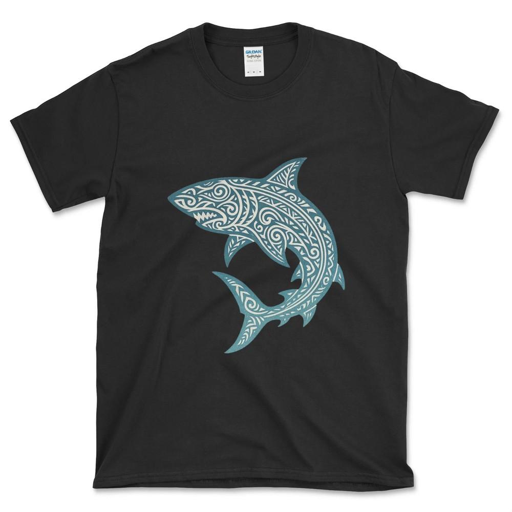 Blue Ombré Tribal Shark T-Shirt, Tribal Shark Design Shirt, Shark Week Shirt Unisex T-Shirt L