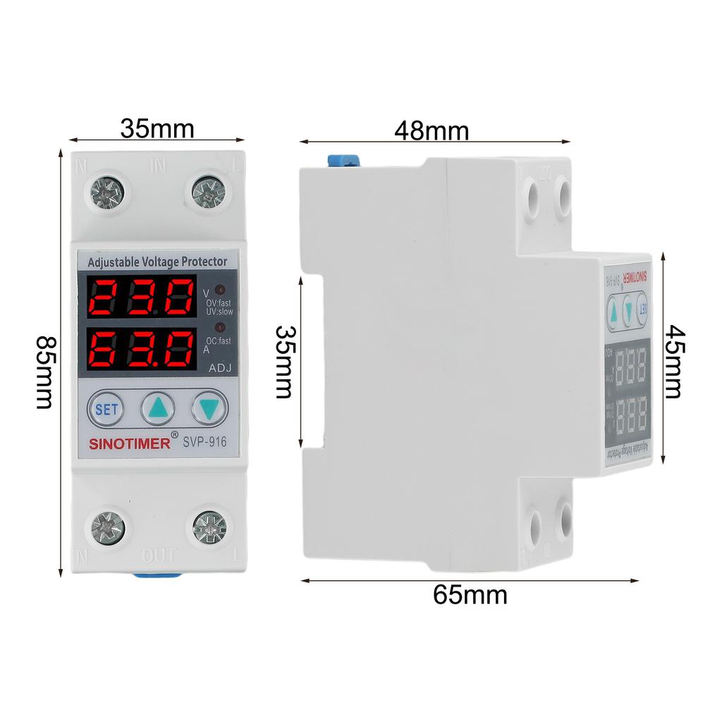 40/63/80A SVP-916 Adjustable Voltage Surge Protect Limit Current Protection Auto Recover Over Under Voltage Limit Current Relay
