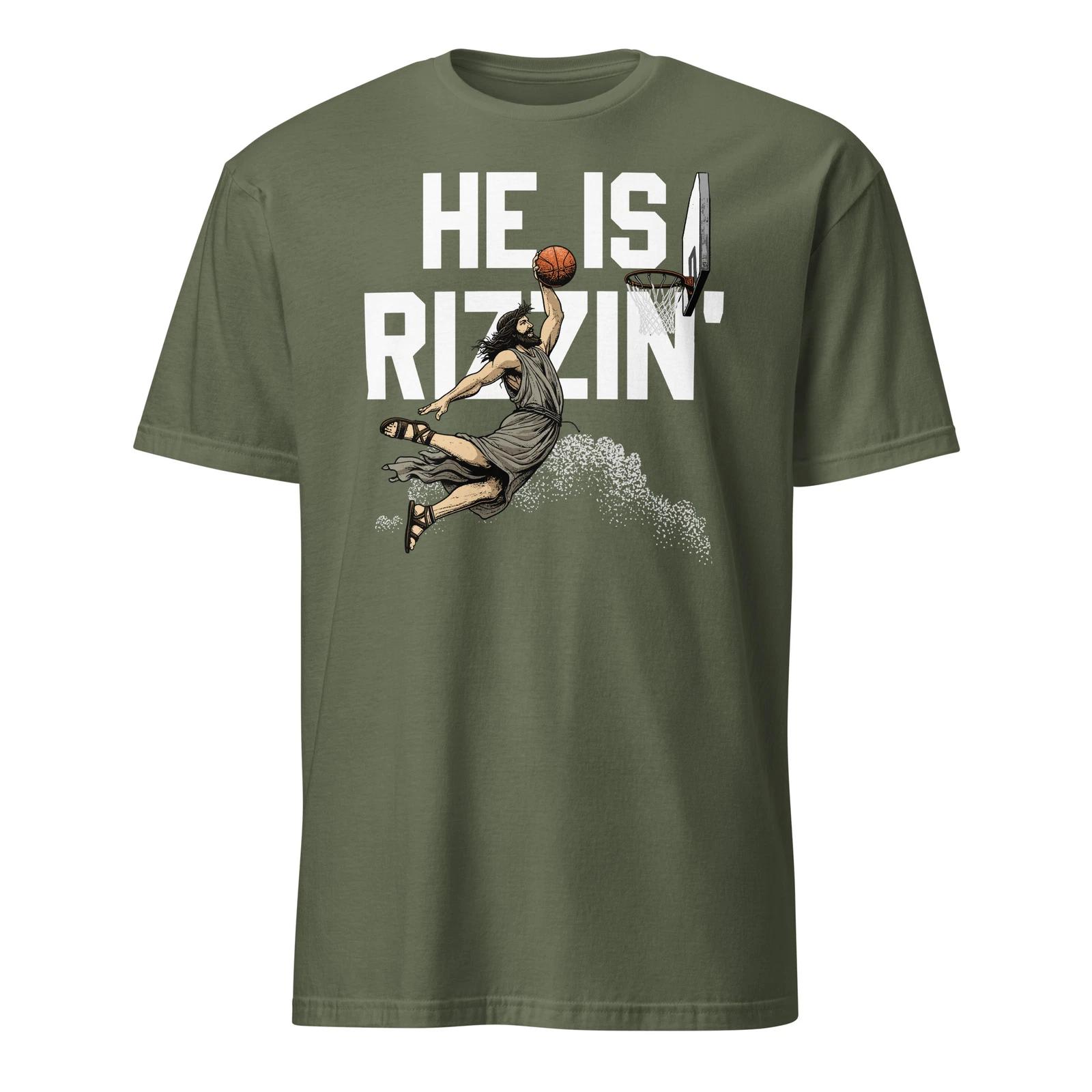He Is Rizzin Shirt Funny Dunk Meme Basketball Jesus T-Shirt Size S-3XL Gift Tee 2XL