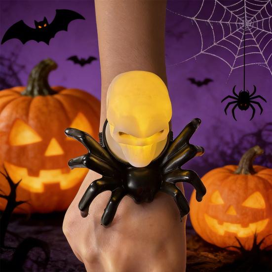 Halloween Wristband, LED Light Up Bracelets, Spooky Skull Eyeball Spider Pumpkin Wrist Bands for Halloween Party Supplies
