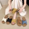 Retro woven flat-bottomed cool slippers for women's outer wear 2025 spring and summer new summer seaside beach sandals for women