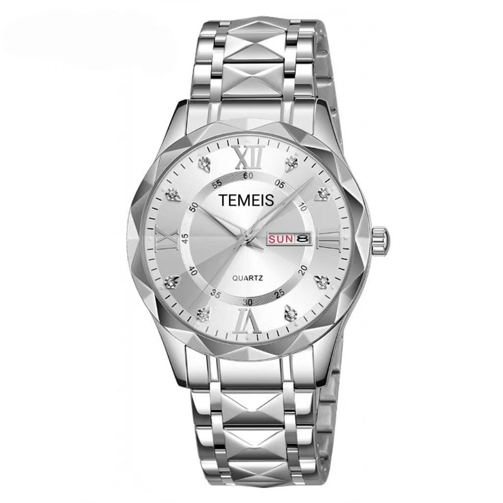 Temeis Men S Watch Waterproof Luminous Double Calendar Men S Quartz Watch Rhombus Glass Watch