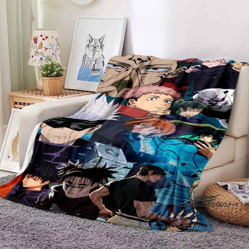 Jujutsu Kaisen Cartoon-Themed Flannel Blanket — Soft & Cozy Throw for Bed, Sofa, or Picnic Use — A Great Gift for Kids