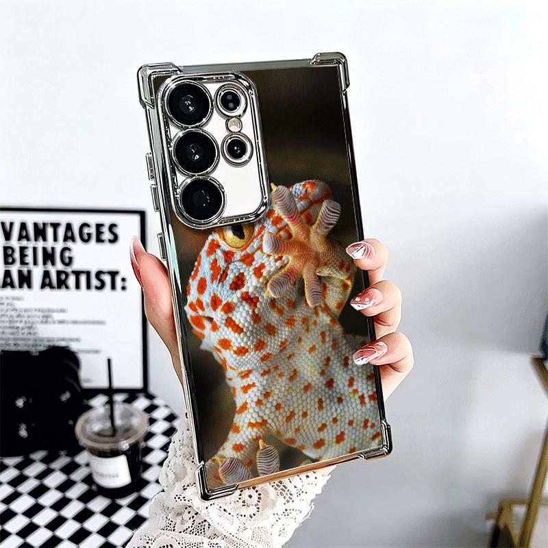 Lizards Geckos Cute Pet Plating Phone Case For Samsung Galaxy S24 S25 FE S26 Edge S23 Ultra S22 S21 Plus S20 Anti-Fall Airabag C