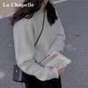 La Chapelle Women's Round Neck Loose Knit Sweater