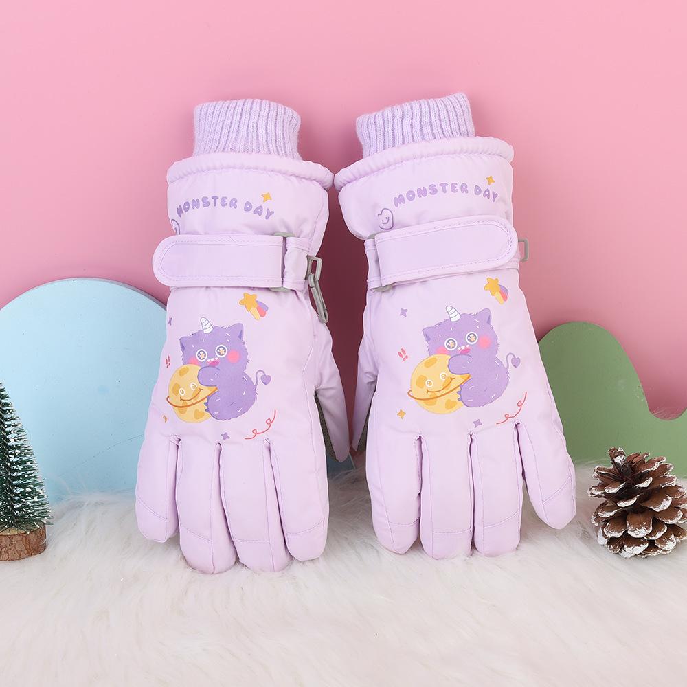 Children's Winter Ski Gloves: Thick, Cold-Proof, Waterproof, Windproof, Non-Slip, Warm Cotton for Ages 3-17.